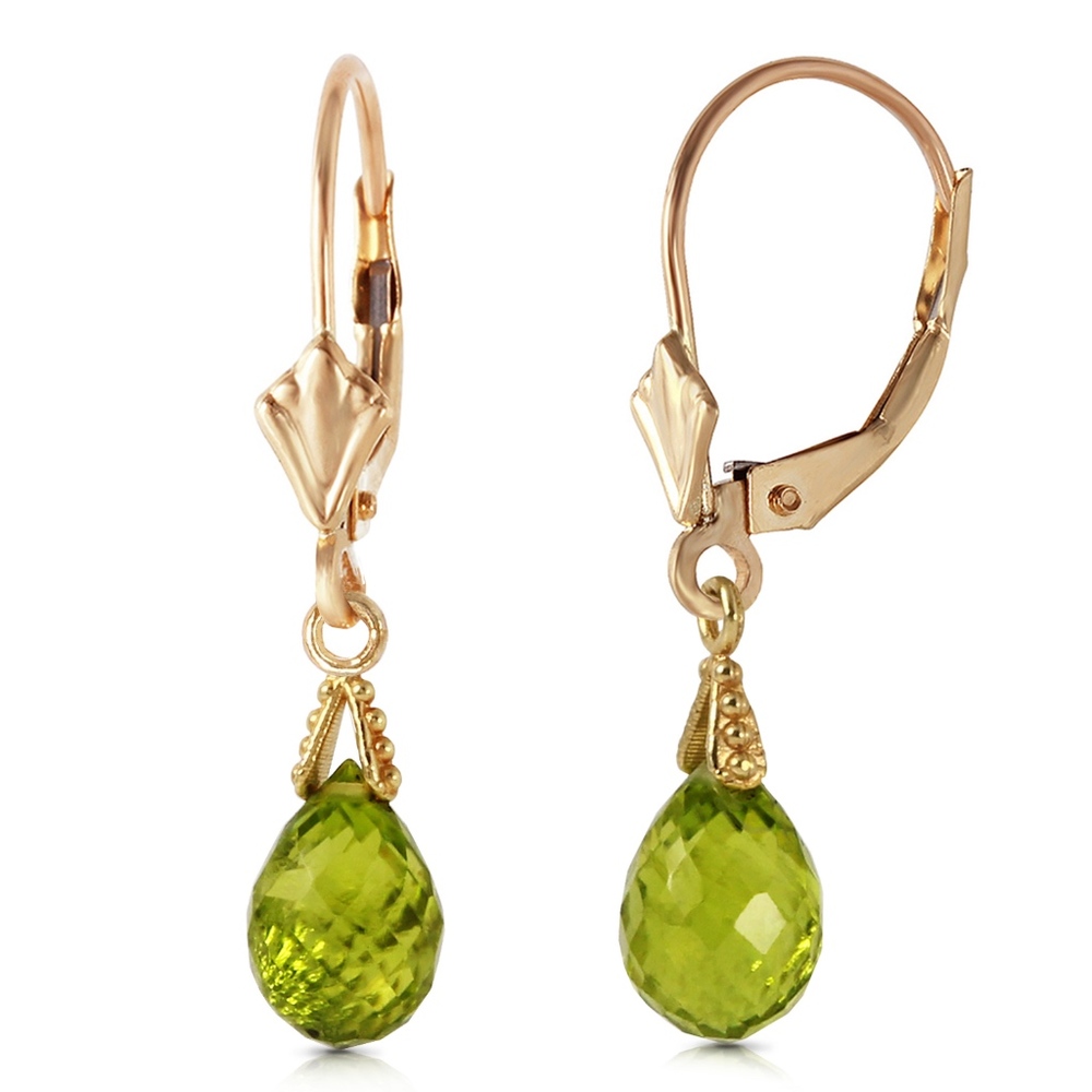 14K. GOLD LEVERBACK EARRING WITH BRIOLETTE PERIDOT - Picture 2 of 4